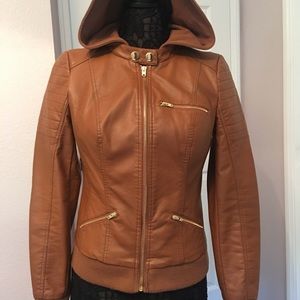 Guess faux leather jacket with hood